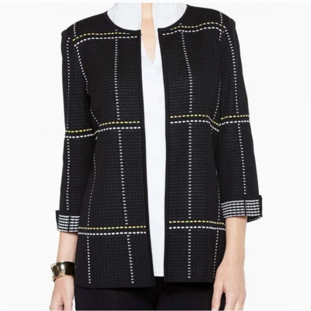 Misook Dashed Black and White Subtle Plaid Jacket